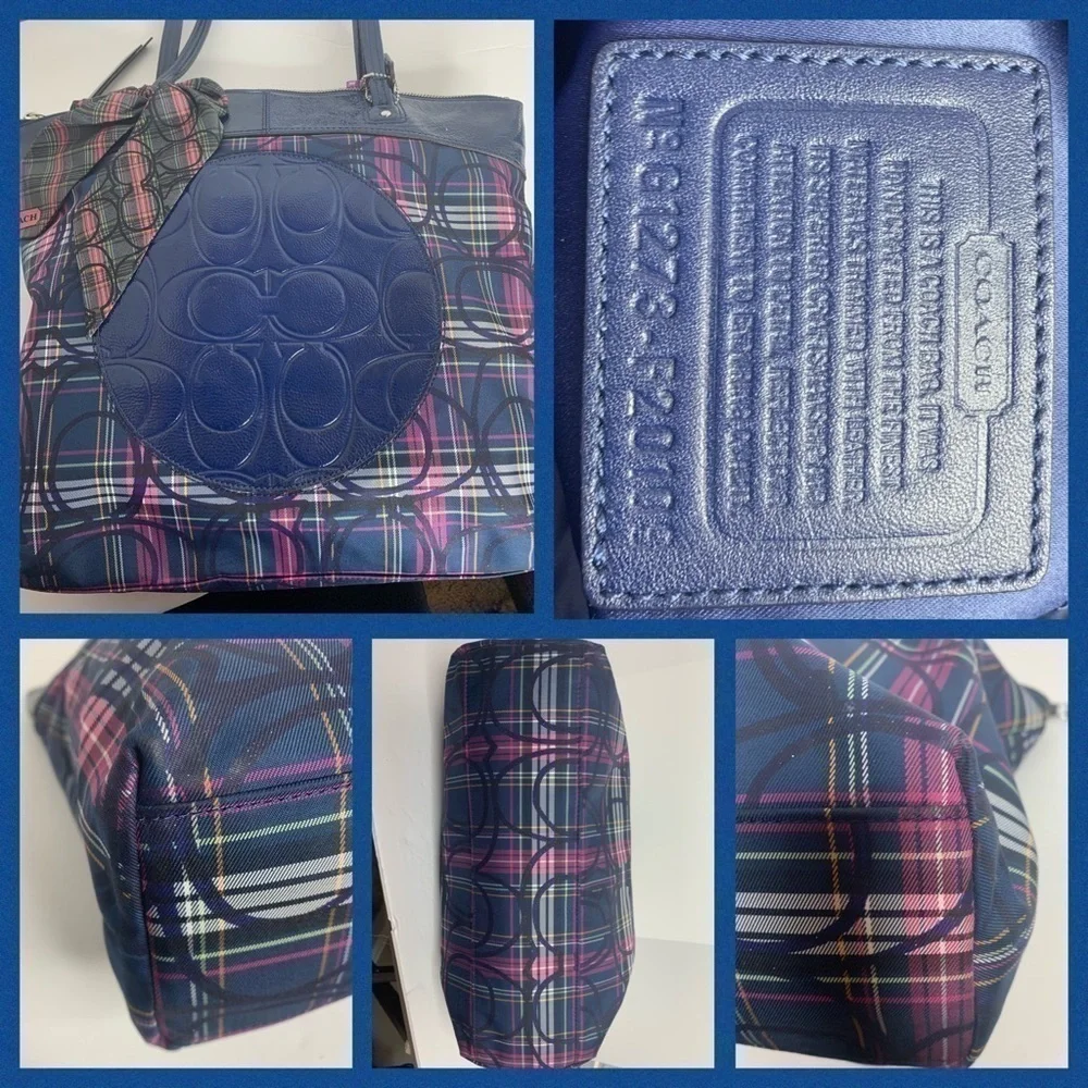Coach Plaid Laura Circle C Tote Wallet Crossbody